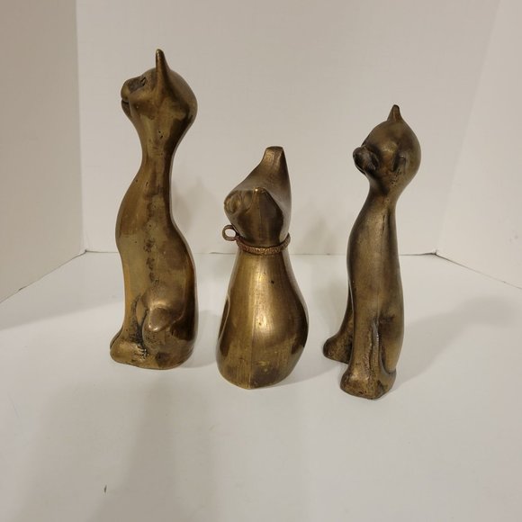 Vintage Set of 3 Whimsical Hollow MCM Brass Cat Figurines Statues - Picture 6 of 9